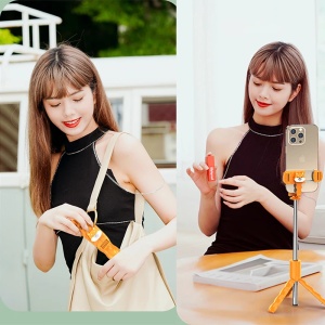 Mini Selfie Stick cu Telecomanda Detasabila, 70cm - Techsuit (KT01) - Orange - Img 6