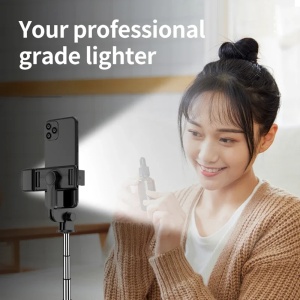 Mini Selfie Stick cu Telecomanda, LED, 67cm - Techsuit (S03-S) - Black - Img 6