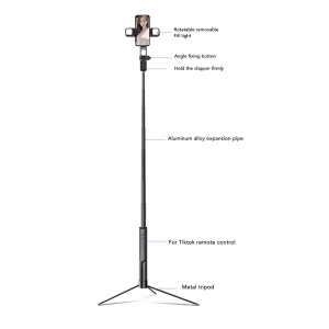 Selfie Stick cu Telecomanda si Lumina LED, 167cm - Techsuit (K30S) - Black - Img 2