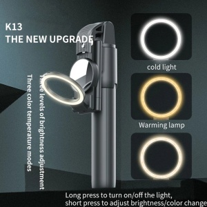 Selfie Stick cu Telecomanda si Lumina LED, 84cm - Techsuit (K13) - Black - Img 5