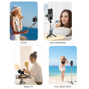 Selfie Stick cu Trepied si Telecomanda, 70cm, Mini - Techsuit (Q10s) - Black - Img 6