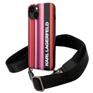 Husa iPhone 14 - Karl Lagerfeld Hardcase with Strap (KLHCP14SSTSTP) - Pink Color Stripes - Img 1