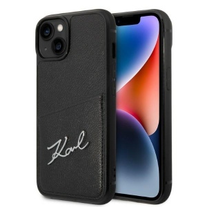 Husa iPhone 14 Plus - Karl Lagerfeld Hardcase Leather Cardslots (KLHCP14MCSSK) - Signature Logo