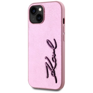 Husa iPhone 15 - Karl Lagerfeld Hardcase Leather (KLHCP15SPFMFBKMP) - Pink Metal Signature - Img 4