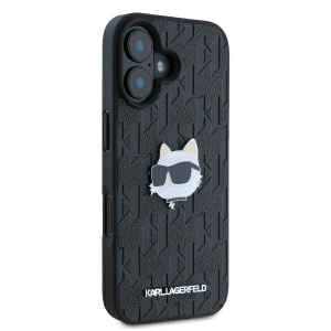 Husa iPhone 16 - Karl Lagerfeld Hardcase Leather Monogram (KLHCP16SPGKLCHPK) - Choupette Head Pin - Img 6