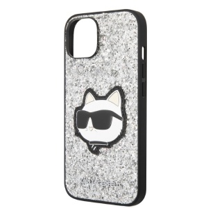 Husa pentru iPhone 14 - Karl Lagerfeld Hardcase Glitter (KLHCP14SG2CPS) - Silver Choupette Patch - Img 2