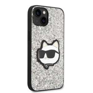 Husa pentru iPhone 14 - Karl Lagerfeld Hardcase Glitter (KLHCP14SG2CPS) - Silver Choupette Patch - Img 7