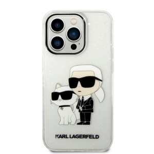 Husa pentru iPhone 14 Pro - Karl Lagerfeld Hardcase Glitter (KLHCP14LHNKCTGT) - Transparent Karl&Choupette - Img 3