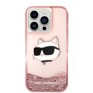 Husa pentru iPhone 14 Pro - Karl Lagerfeld Hardcase Glitter (KLHCP14LLNCHCP) - Pink Choupette Head - Img 3
