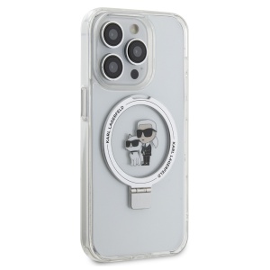 Husa pentru iPhone 14 Pro - Karl Lagerfeld Hardcase Ring Stand MagSafe (KLHMP14LHMRSKCH) - White Karl&Choupette - Img 2