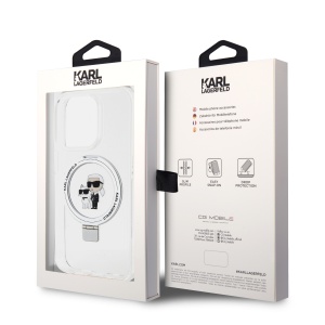 Husa pentru iPhone 14 Pro - Karl Lagerfeld Hardcase Ring Stand MagSafe (KLHMP14LHMRSKCH) - White Karl&Choupette - Img 7