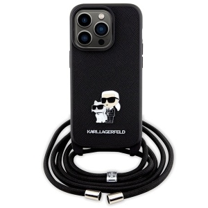 Husa pentru iPhone 14 Pro - Karl Lagerfeld Saffiano Crossbody (KLHCP14LSAKCPSK) - Metal Pin Karl&Choupette - Img 2