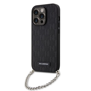Husa pentru iPhone 14 Pro - Karl Lagerfeld Saffiano Monogram Chain (KLHCP14LSACKLHPK) - Black - Img 1