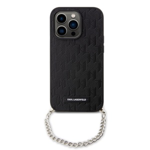 Husa pentru iPhone 14 Pro - Karl Lagerfeld Saffiano Monogram Chain (KLHCP14LSACKLHPK) - Black - Img 3