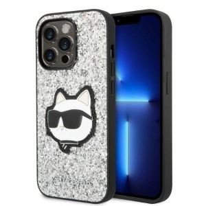 Husa pentru iPhone 14 Pro Max - Karl Lagerfeld Hardcase Glitter (KLHCP14XG2CPS) - Silver Choupette Patch - Img 1