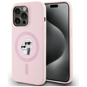 Husa pentru iPhone 14 Pro Max - Karl Lagerfeld Silicone MagSafe (KLHMP14XSCMKCRHP) - Pink Karl&Choupette - Img 1