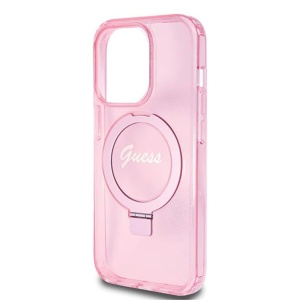 Husa pentru iPhone 15 Pro - Guess Ring Stand Script Glitter MagSafe (GUHMP15LHRSGSP) - Pink - Img 5