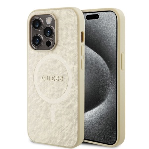 Husa pentru iPhone 15 Pro - Guess Saffiano MagSafe (GUHMP15LPSAHMCB) - Gold