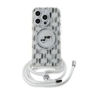 Husa pentru iPhone 15 Pro - Karl Lagerfeld IML Crossbody MagSafe (KLHMP15LHCKCKLCT) - Transparent Monogram Karl&Choupette Head - Img 2