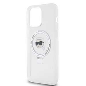 Husa pentru iPhone 15 Pro Max - Karl Lagerfeld Hardcase Ring Stand MagSafe (KLHMP15XHMRSKHH) - White Karl Head - Img 2