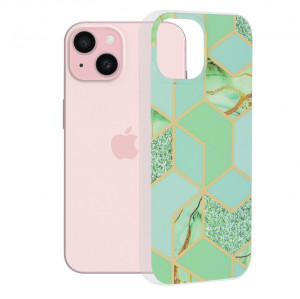 Husa pentru iPhone 15 - Techsuit Marble Series - Green Hex - Img 1