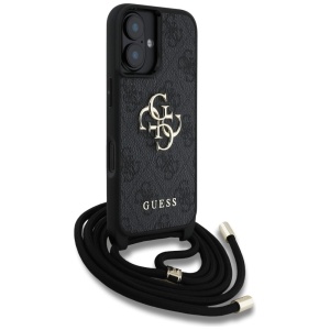 Husa pentru iPhone 16 - Guess Hardcase 4G Big Logo with Cord Strap (GUHCP16SP4GMGCRK) - Black - Img 3