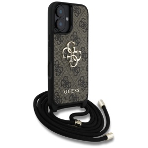 Husa pentru iPhone 16 - Guess Hardcase 4G Big Logo with Cord Strap (GUHCP16SP4GMGCRW) - Brown - Img 2