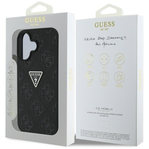 Husa pentru iPhone 16 - Guess Leather Hot Stamp 4G Pattern Triangle Metal Logo (GUHCP16SPGP4STRK) - Black - Img 7