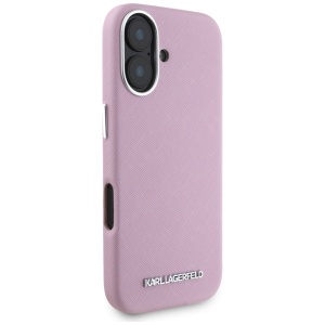 Husa pentru iPhone 16 - Karl Lagerfeld Saffiano Full Wrapped Elongated Metal Logo MagSafe (KLHMP16SPSAFWMCP) - Pink - Img 5