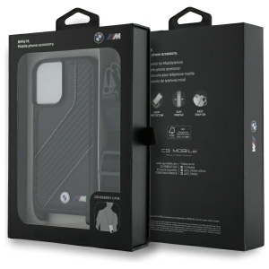 Husa pentru iPhone 16 Plus - BMW Leather M Edition Carbon Stripe & Strap (BMHCP16M23PSCCK) - Black - Img 7