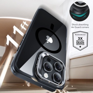 Husa pentru iPhone 16 Pro + Folie - ESR Classic Hybrid HaloLock Kickstand - Clear Black - Img 3