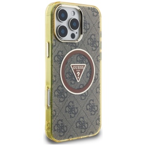 Husa pentru iPhone 16 Pro - Guess IML Metal Glitter 4G Circle Triangle MagSafe (GUHMP16LHG4PRTGW) - Brown - Img 6