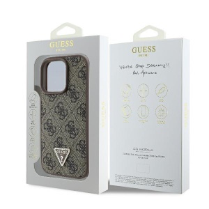 Husa pentru iPhone 16 Pro - Guess Leather 4G Triangle Strass (GUHCP16LP4TDPW) - Brown - Img 7