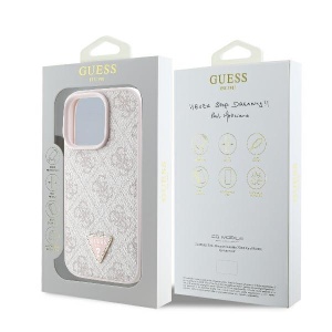 Husa pentru iPhone 16 Pro - Guess Leather 4G Triangle Strass (GUHCP16LP4TDPP) - Pink - Img 7