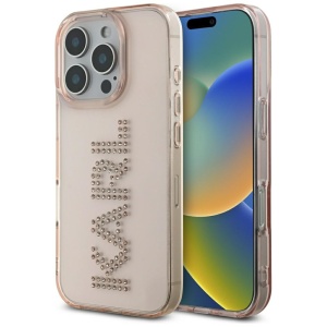 Husa pentru iPhone 16 Pro - Karl Lagerfeld IML Rhinestones (KLHCP16LHKLSTDCP) - Pink Logo