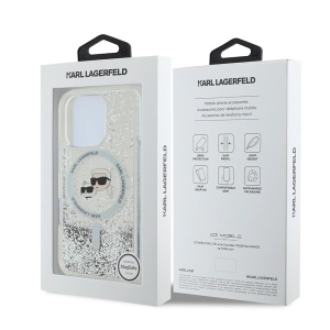 Husa pentru iPhone 16 Pro - Karl Lagerfeld Liquid Glitter MagSafe (KLHMP16LLGKCSGH) - Clear Karl&Choupette Head - Img 4