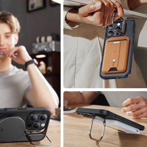 Husa pentru iPhone 16 Pro Max + Folie - ESR Classic Hybrid HaloLock Kickstand - Frosted Black - Img 3