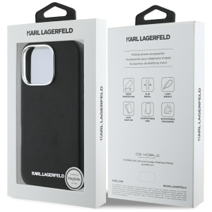 Husa pentru iPhone 16 Pro Max - Karl Lagerfeld Saffiano Full Wrapped Elongated Metal Logo MagSafe (KLHMP16XPSAFWMCK) - Black - Img 7
