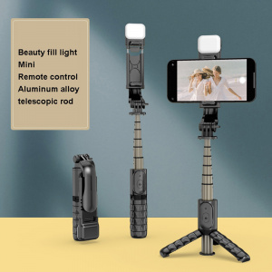 Selfie Stick cu Trepied si Telecomanda, 70cm, Mini - Techsuit (Q10s) - Black - Img 2