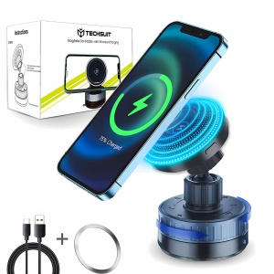 Suport Bord / Parbriz pentru Telefon cu Incarcare Wireless, Magneti N52 cu Ventuza, 15W - Techsuit (HOLD253) - Black