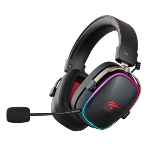 Casti Over-ear pentru Jocuri Video, Bluetooth, LED, Microfon, 1050mAh, Type-C - Havit (H2039BG) - Black / Ochre - Img 4
