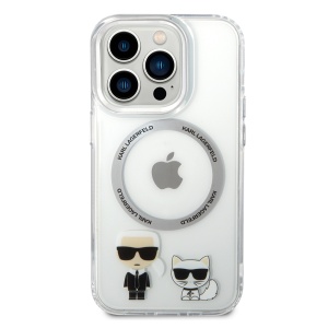 Husa iPhone 14 Pro - Karl Lagerfeld Hardcase MagSafe (KLHMP14LHKCT) - Transparent Karl & Choupette Aluminium - Img 6