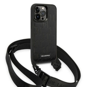 Husa iPhone 14 Pro - Karl Lagerfeld Hardcase with Strap (KLHCP14LSTMMK) - Monogram Plaque Logo - Img 4