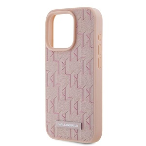Husa iPhone 15 Pro Max - Karl Lagerfeld Leather MagSafe (KLHMP15XPKHPORPP) - Pink Monogram Metal Logo - Img 4