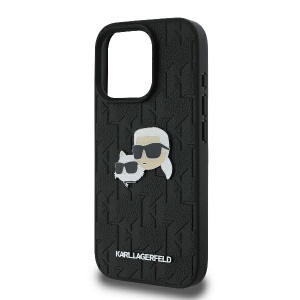 Husa iPhone 16 Pro - Karl Lagerfeld Hardcase Leather Monogram (KLHCP16LPGKLKCPK) - Karl&Chaoupette Head Pin - Img 2