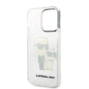 Husa pentru iPhone 14 Pro - Karl Lagerfeld Hardcase Glitter (KLHCP14LHNKCTGT) - Transparent Karl&Choupette - Img 4