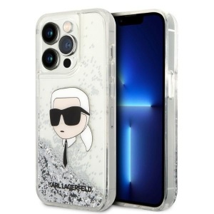 Husa pentru iPhone 14 Pro - Karl Lagerfeld Hardcase Glitter (KLHCP14LLNKHCH) - Silver Karl Head - Img 1