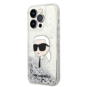Husa pentru iPhone 14 Pro - Karl Lagerfeld Hardcase Glitter (KLHCP14LLNKHCH) - Silver Karl Head - Img 5