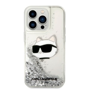 Husa pentru iPhone 14 Pro - Karl Lagerfeld Hardcase Glitter (KLHCP14LLNCHCS) - Silver Choupette Head - Img 7