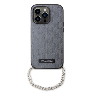 Husa pentru iPhone 14 Pro - Karl Lagerfeld Saffiano Monogram Chain (KLHCP14LSACKLHPG) - Silver - Img 6